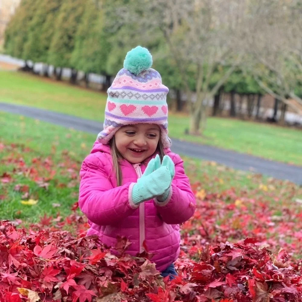 Addie & Tate Cozy Heart Patterned Pink & Mint Pom-Pom Hat | Toddler Girls
